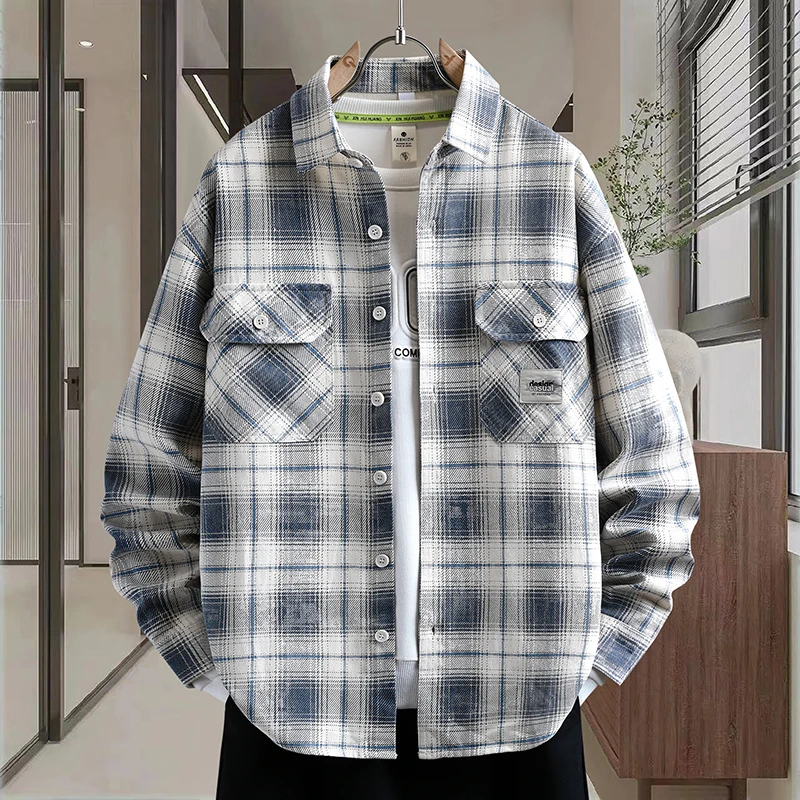 

American Retro Plaid Long Sve irt Men's Loose Casual irt Spring Autumn New Sle Teenager High Haome Faion Ci