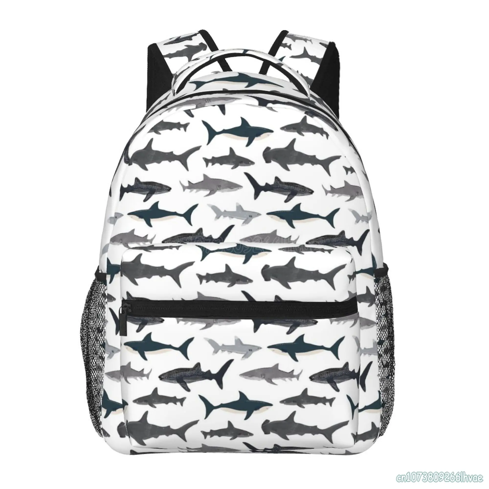 Cartoon Sharks Pattern Student School Bag Travel Laptop Backpack 15.6 Inch Durable Lightweight Book Bag Hiking Camping Daypack