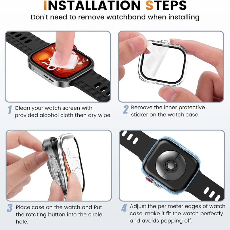 Huawei Watch Fit 3/4/4 Pro用強化ガラス+ケース、スクリーンプロテクターフレームバンパーカバー、Huawei Watch Fitシリーズ3 4 4Proケース