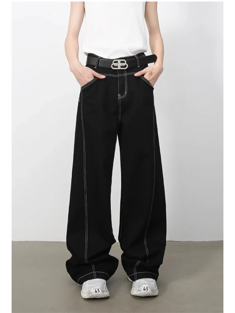 

Women's Curved Wide Leg Black Unisex Fashion Jeans Street Style Trousers Cool Girl Casual Bottoms Female High Waist Denim Pants