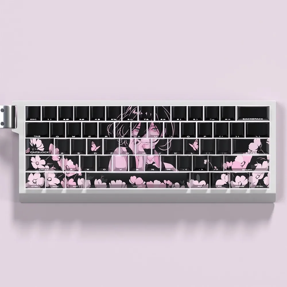 1 Set Reze Theme Keycaps PBT Side Printed Backlit Anime Cartoon Gaming Key Caps Cherry Profile Keycap For 60/63/64/68 Layout