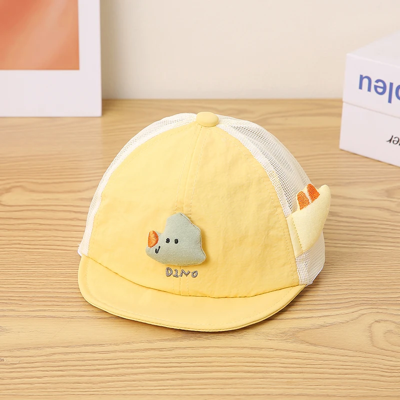 Children's fabric appliqued dinosaur tail-shaped quick-drying net fabric baseball cap - playful style, suitable for outdoor use