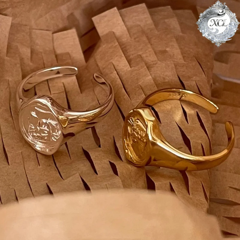 

XCL 100% S925 Sterling Silver Irregular European Portrait Ring Fashion Geometric Adjustable Ring Women Birthday Party Jewelry