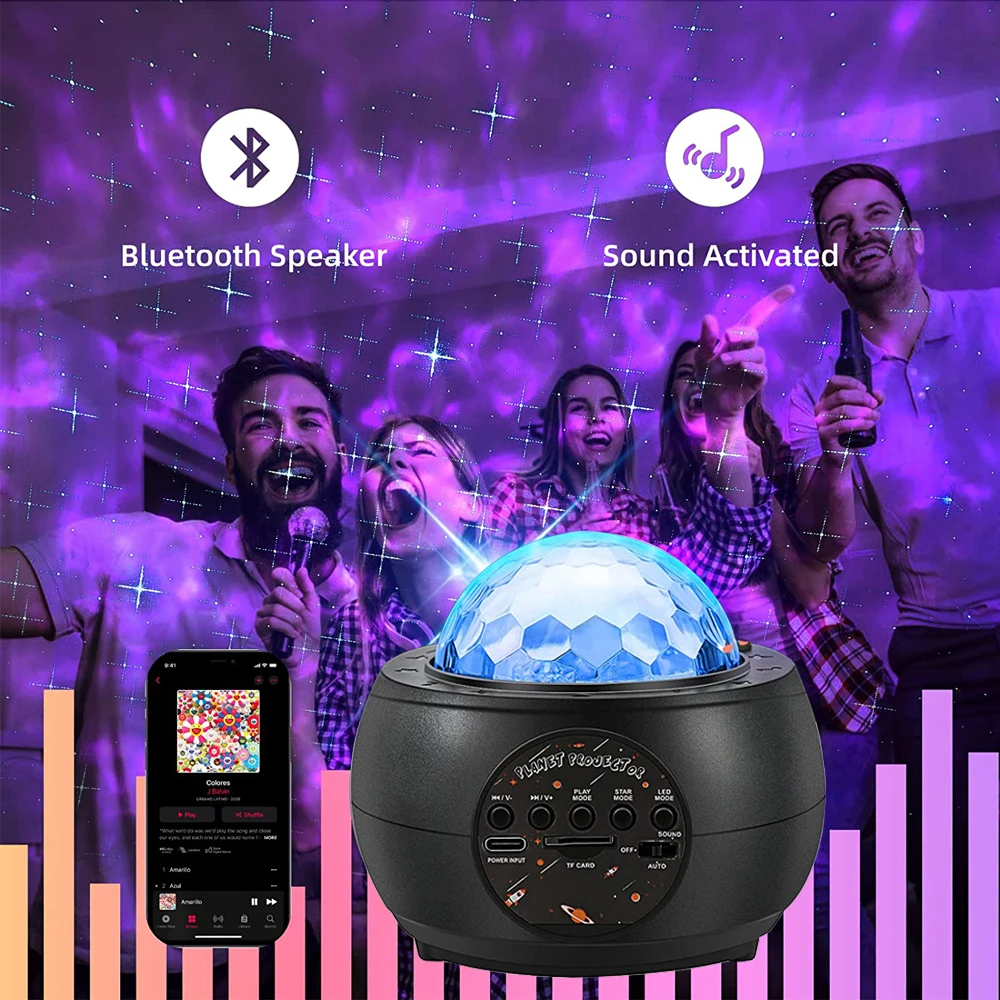 Proyector de luz nocturna con Altavoz Bluetooth, lámpara de proyección con música remota, 10 planetas, regalo, decoración de habitación