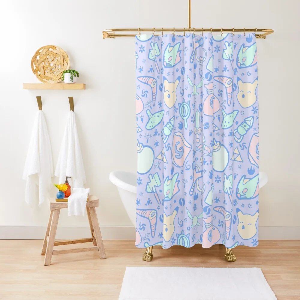 Zelda Doodlez (Blue Pastel ver.) Shower Curtain Bathroom Shower Modern Showers For Bathroom Bathroom Shower Set Curtain