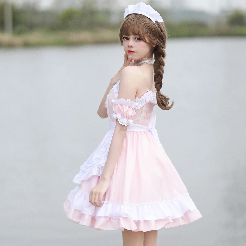 Sweet Pink Meid Meid Cosplay Kostuums Met Loslatende Mouwen Plus Size 5xl Japanse Anime Lolita Halloween Party Meid Outfit