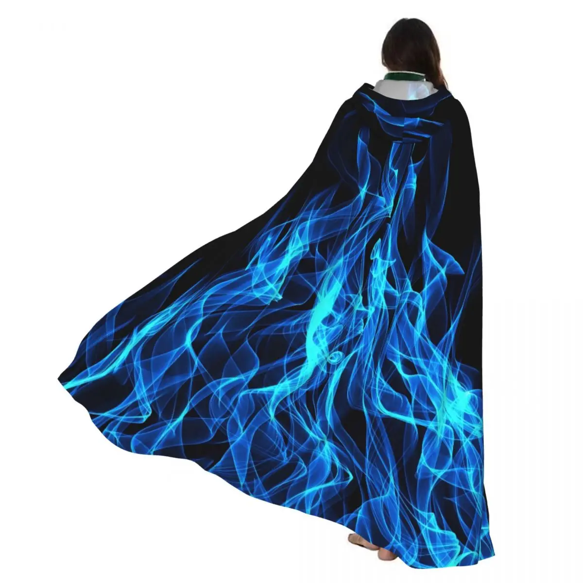

Плащ с капюшоном и текстурой синего огня, полиэстер, унисекс, накидка ведьмы, аксессуар для костюма