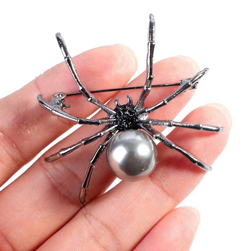 Black Spider Pearl Insect Brooch Female Corsage Gifts Men Accessories Korean Fashion Personality Jewelry