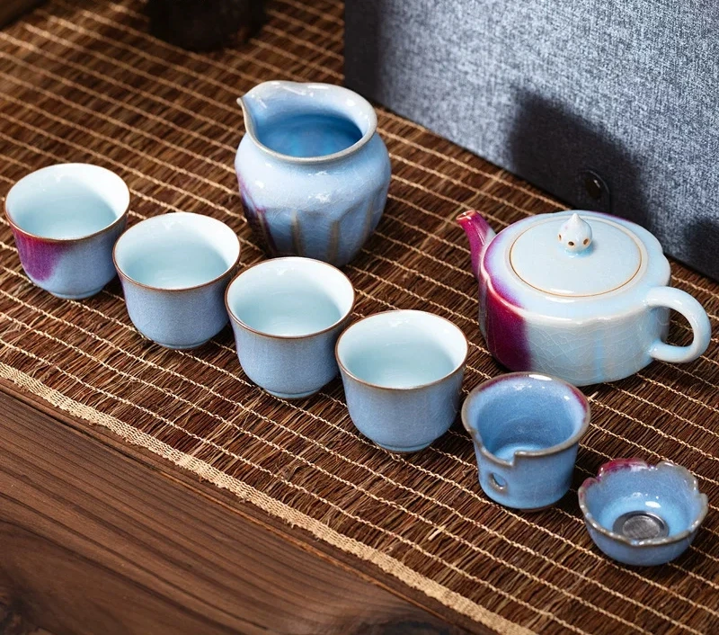 Jun Porcelain Kiln Transformation Crackle Effect Tea Set Ceramic Tea Ware Business Gift Souvenir