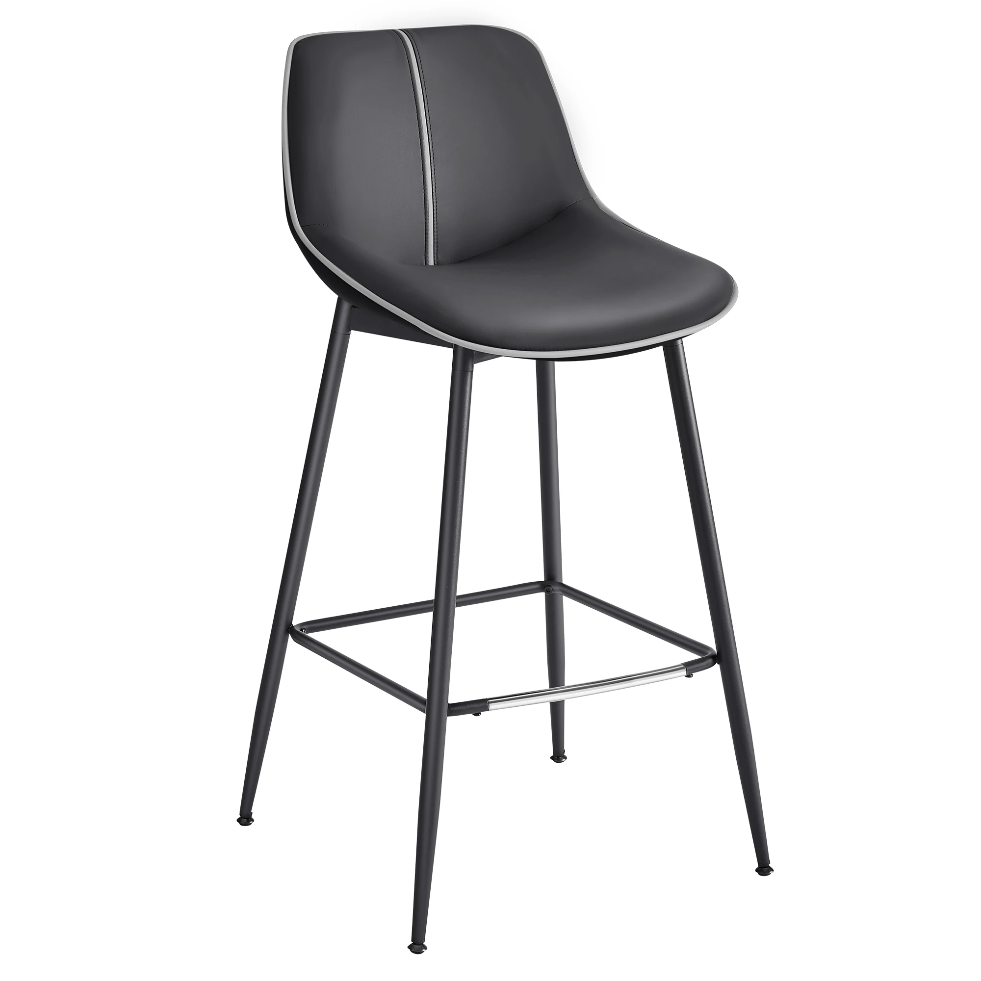 Tabourets de Bar, Lot de 2, Ergonomique, PU, Structure Métallique avec Pieds Réglables Articulés, 73 cm de Hauteur, Noir d'encre