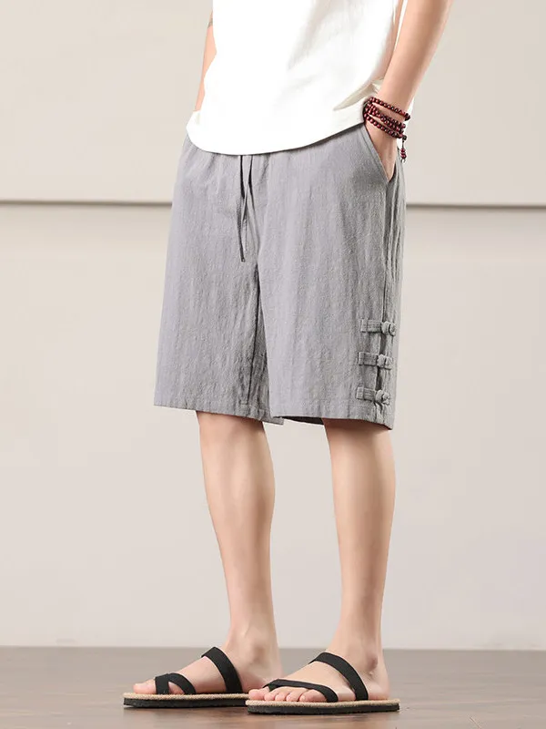 

Льняные мужские шорты-бриджи: тонкие, свободные, в стиле ретро, на пуговицах, в китайском стиле, повседневные, дышащие, летние, новинка