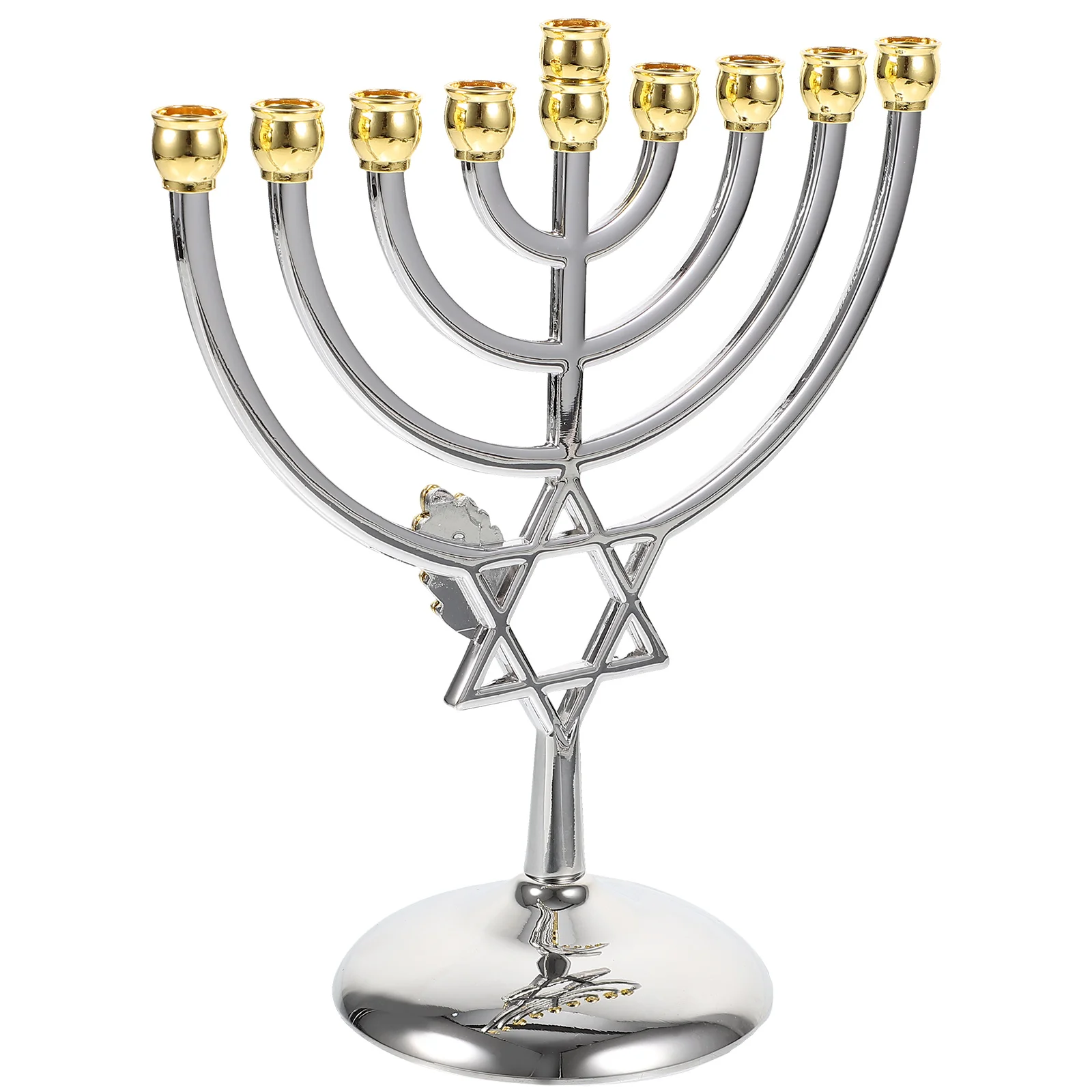 

Menora Menorah Jewish Gift Decor Candles Pentacle Design Candlestick Hanukkah Metal Holder Vintage