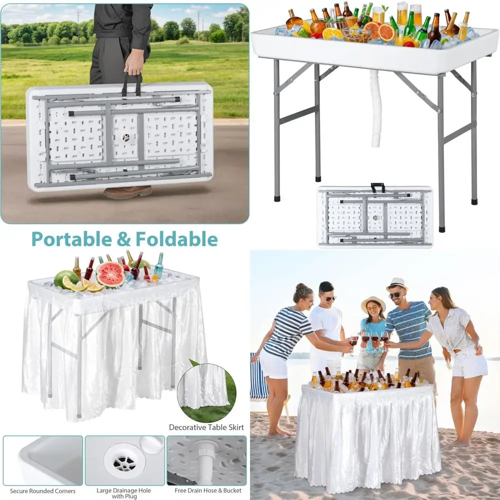 

Портативный складной стол-холодильник с ведром на 5 л, большой раковиной и сливом, идеально подходит для барбекю на открытом воздухе, пикников, кемпинга