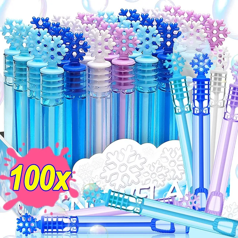 Mini varitas de burbujas con forma de copo de nieve para niños, recuerdo de fiesta, cumpleaños, Navidad, premios coloridos para el aula, golosinas para niños pequeños