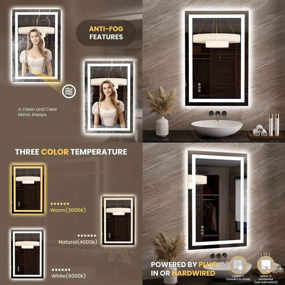 Espejo iluminado LED regulable, antiniebla, función de memoria, fácil instalación, reflejo claro para baño