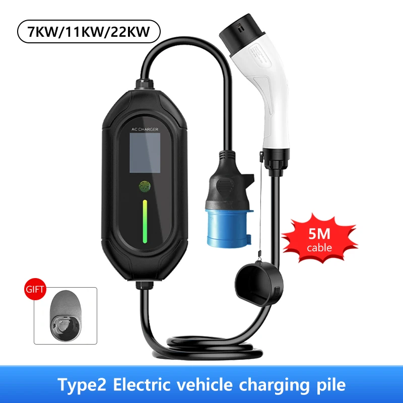 Portable EV Charger 3.5 - 22KW Type2 APP Control Electric Vehicles Home Charging Station with LCD Display for BMW Bens Tesla BYD