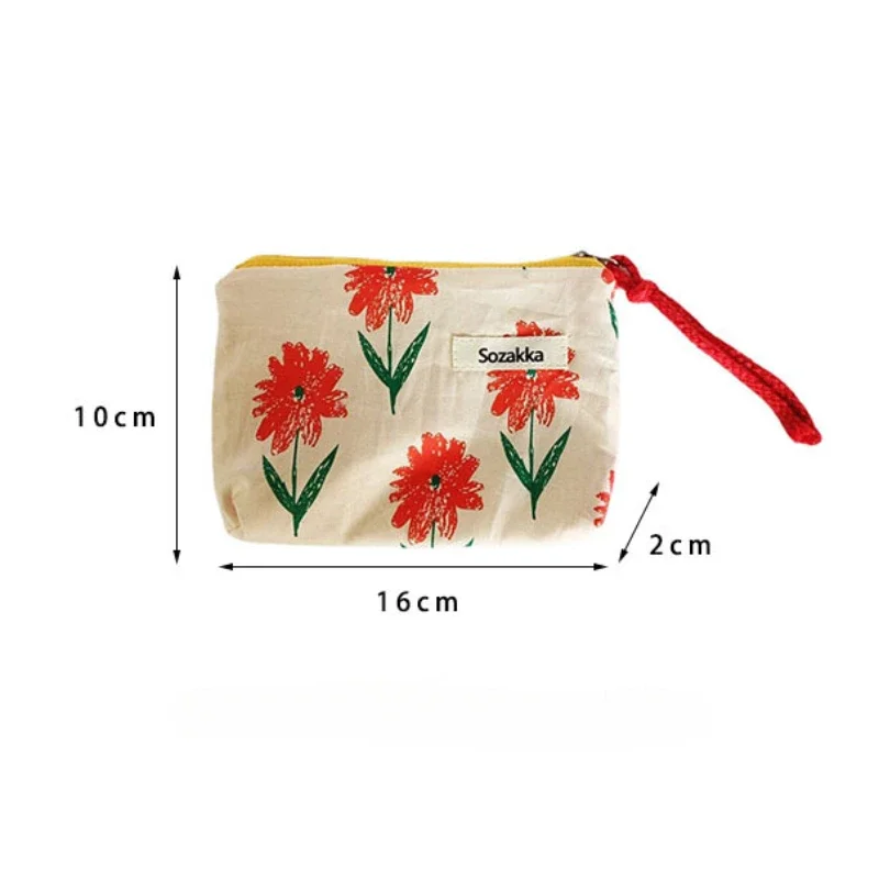 Fashion Flower Pattern Coin Purses Small Fresh Canvas Coin Wallet Lady Girls Earphone Coin Key Money Storage Bag Zipper Pouch