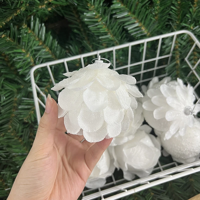 

3pcs White Snow Christmas Balls Vintage Feather Ball Xmas Tree Pendants Hanging Ornaments Christmas Decoration For Home Kids Toy
