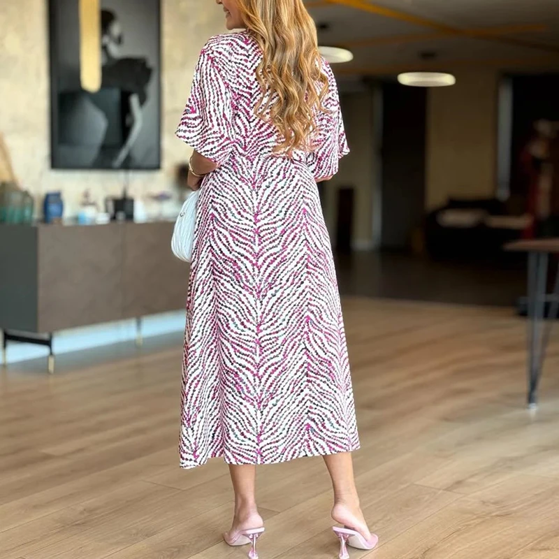 Abito lungo estivo Bech Abito lungo da donna con stampa Boho Abito da donna casual con scollo a V manica corta Abito da festa sexy Abito da festa