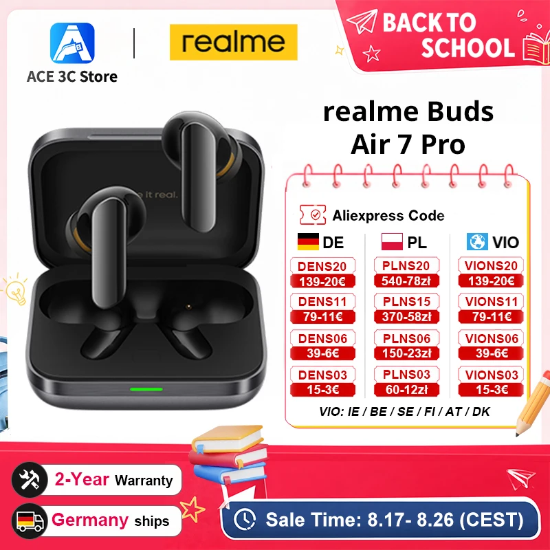 Globale Version realme Buds Air 7 Pro Kopfhörer 53dB Echtzeit-Geräuschunterdrückung 11+6mm Dual-DAC-Treiber KI Live-Übersetzer