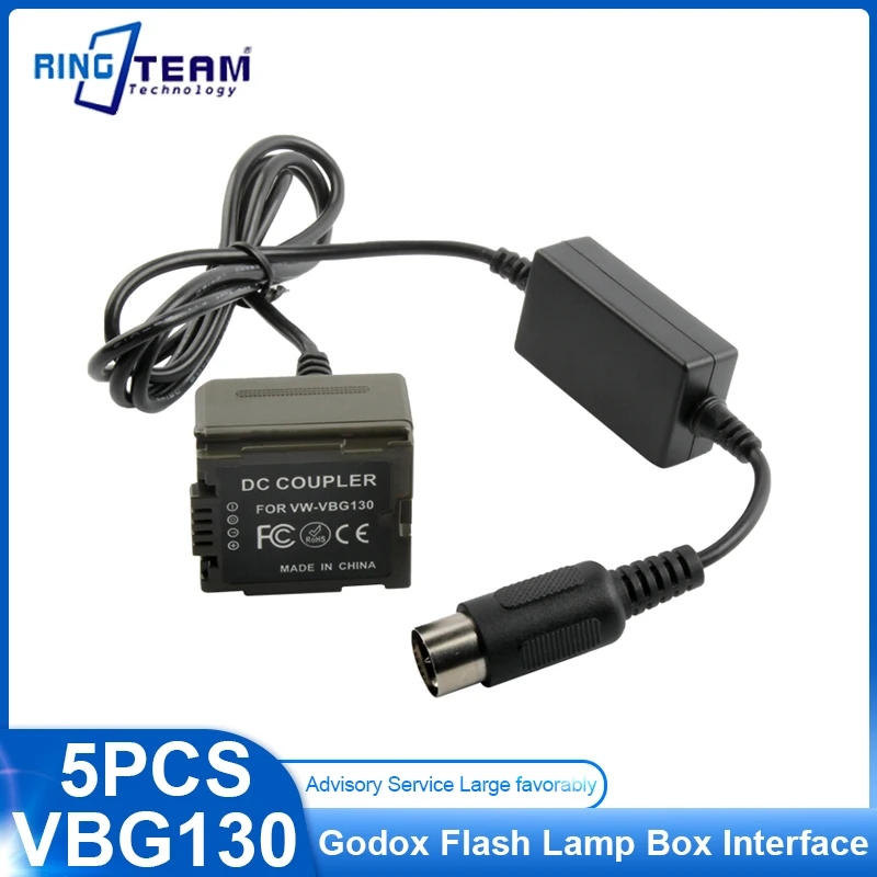 

5pcs Godox Flash Lamp Interface Cable + VBG130 Dummy Battery for Panasonic HS20 HS200 HS300 HS350 HS250 HDC-SX5 PV-GS80 PV-GS83