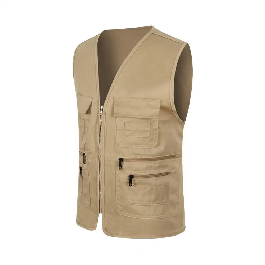 Cargo Waistcoat Men Men's Summer Cargo Waistcoat With Multi Pockets V-neck Design Zipper Placket Sports Vest For Safety Work