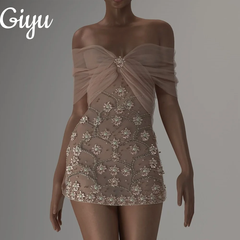 

Giyu Modern 2025 Off Shoulder Beaded Lace Short Prom Dresses New Cocktail Formal Party Dress Customized فساتين سهرة