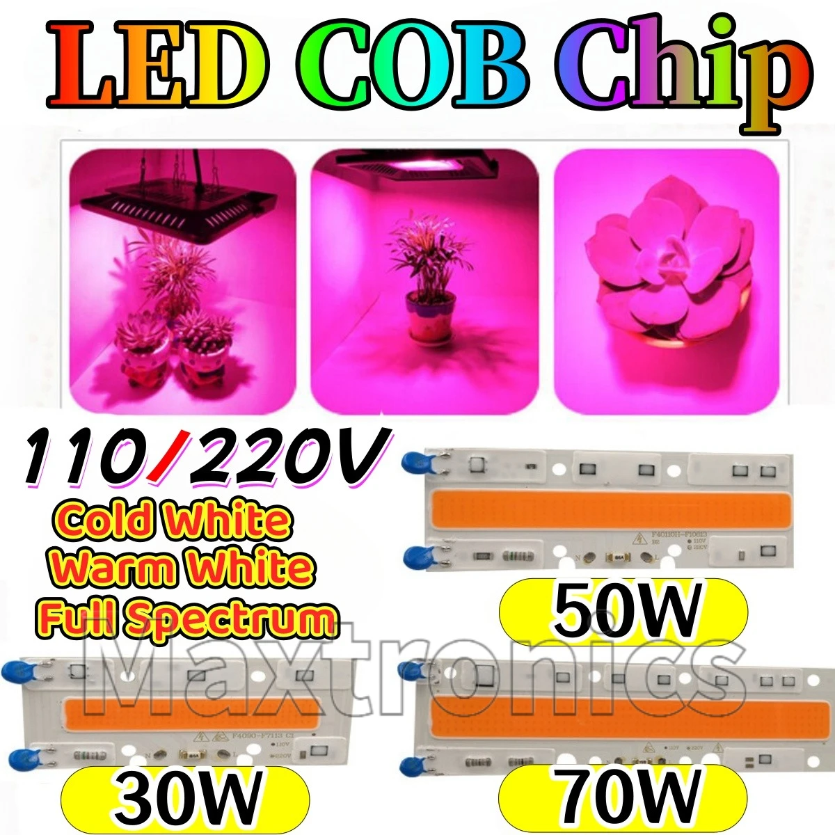 

LED COB Chip 30W/50W/70W 110V/220V Cold White/ Warm White/Full Spectrum Lamp Beams Chip for Outdoor Light Floodlight Spotlight