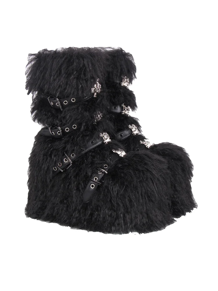 2026 New Retro Punk Belt Buckle Rivet Decoration Sponge Cake Hairy Middle Boots Lolita Girls' Boots