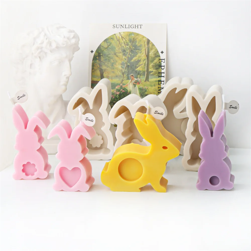 3D süße Häschen Silikon Kerzenformen Herz/Blume hohle Designs Harz Handwerk Seife Werkzeug DIY Kawaii Kerzen für Ostern Dekor Geschenke