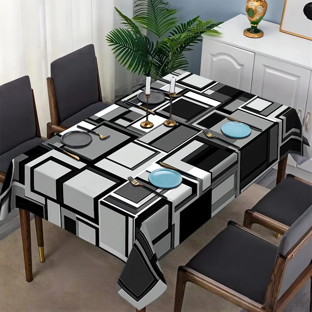One new long rectangular tablecloth with three-dimensional geometric pattern print