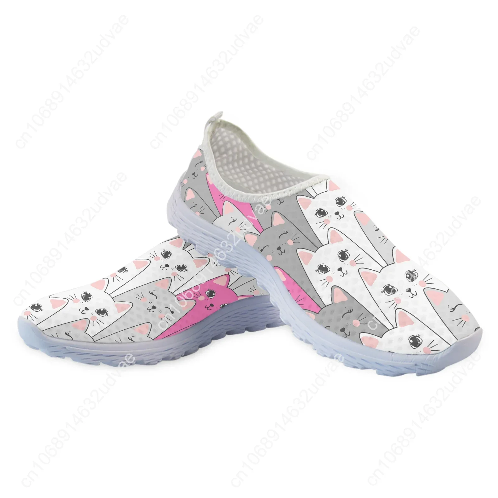 Merk Ontwerpen Mesh Schoenen Voor Vrouwen Naadloze Kawaii Cartoon Kat 3d Print Lichtgewicht Sneaker Girl Zapatos De Mujer