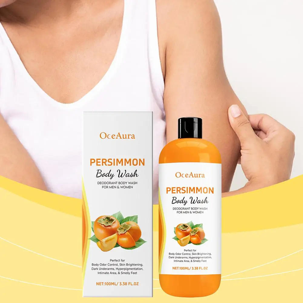 100ML Persimmon Body Wash Odor Cleanser Gentle Shower Gel For Sensitive Skin & Daily Freshness, Persimmon Body Wash Odor Control