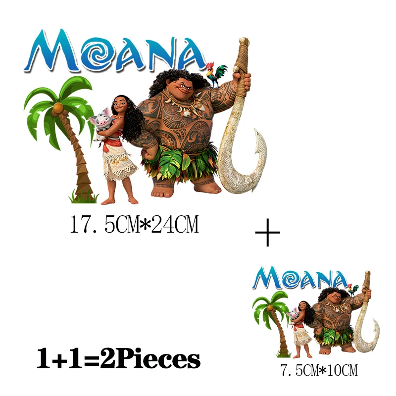 2Pcs/Lot Iron On Fusible Thermoadhesive Patch Moana Disney Ironing Application Clothing Heat Adhesive Thermal Transfer Stickers