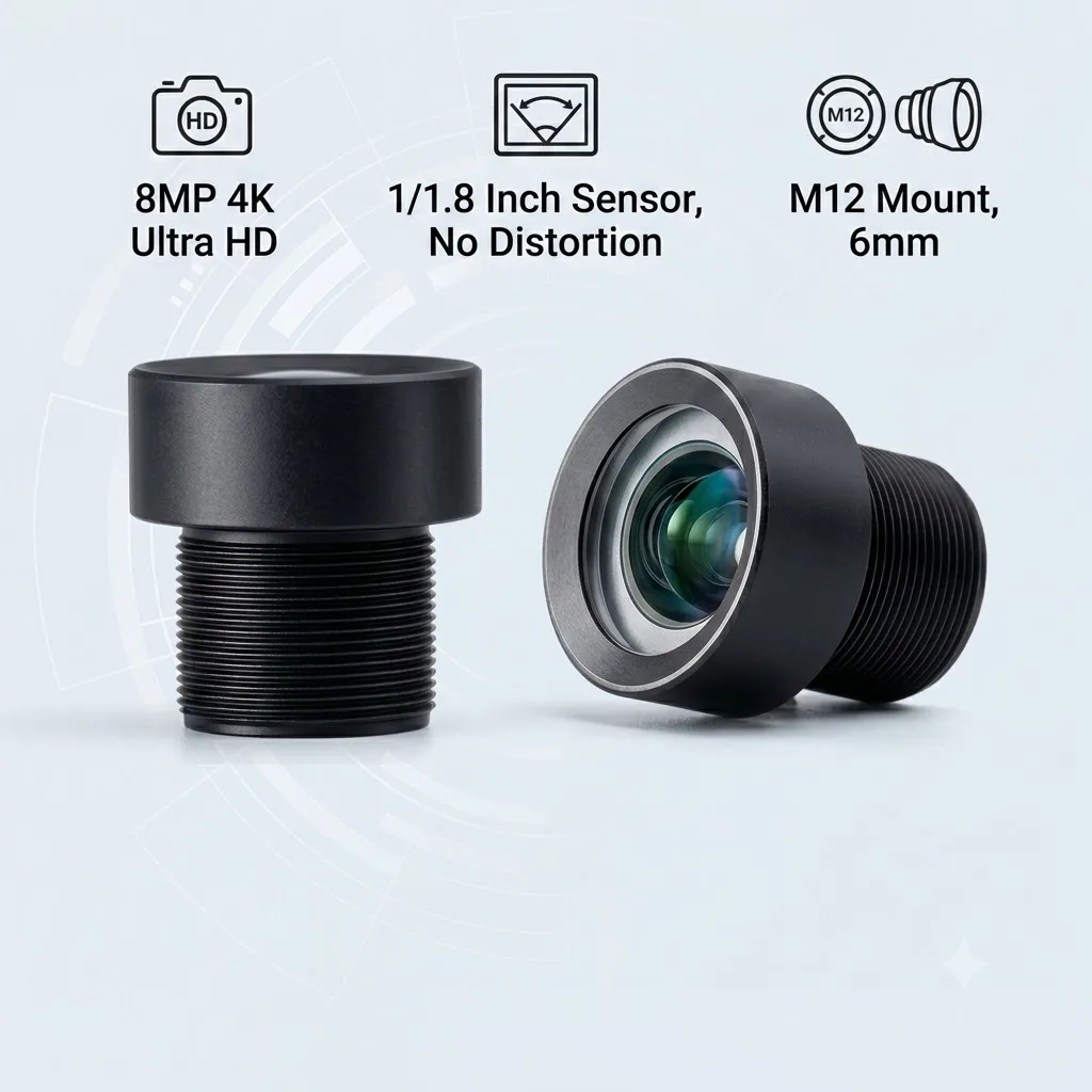 No Distortion 8MP 4K Lens M12 6mm 1/1.8