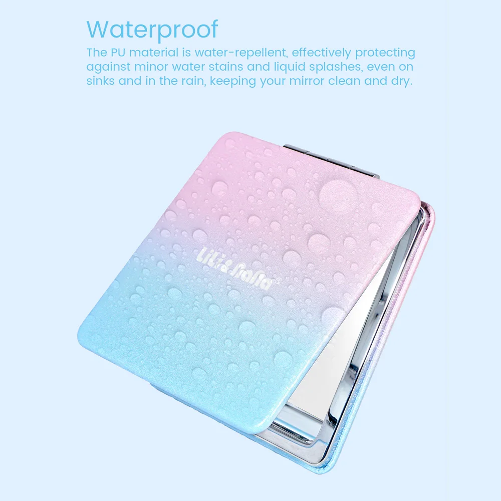 Square Portable Mirror Gradient PU Leather Folding Mirror Lightweight Pocket Mirror For Quick Makeup Touch-Up
