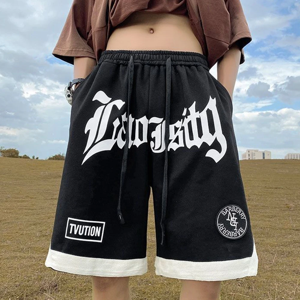 Summer Chicano Street Retro Sports Shorts American Style Loose Y2K Hip-hop Printed Straight Wide-leg Casual Five-point Pants Men