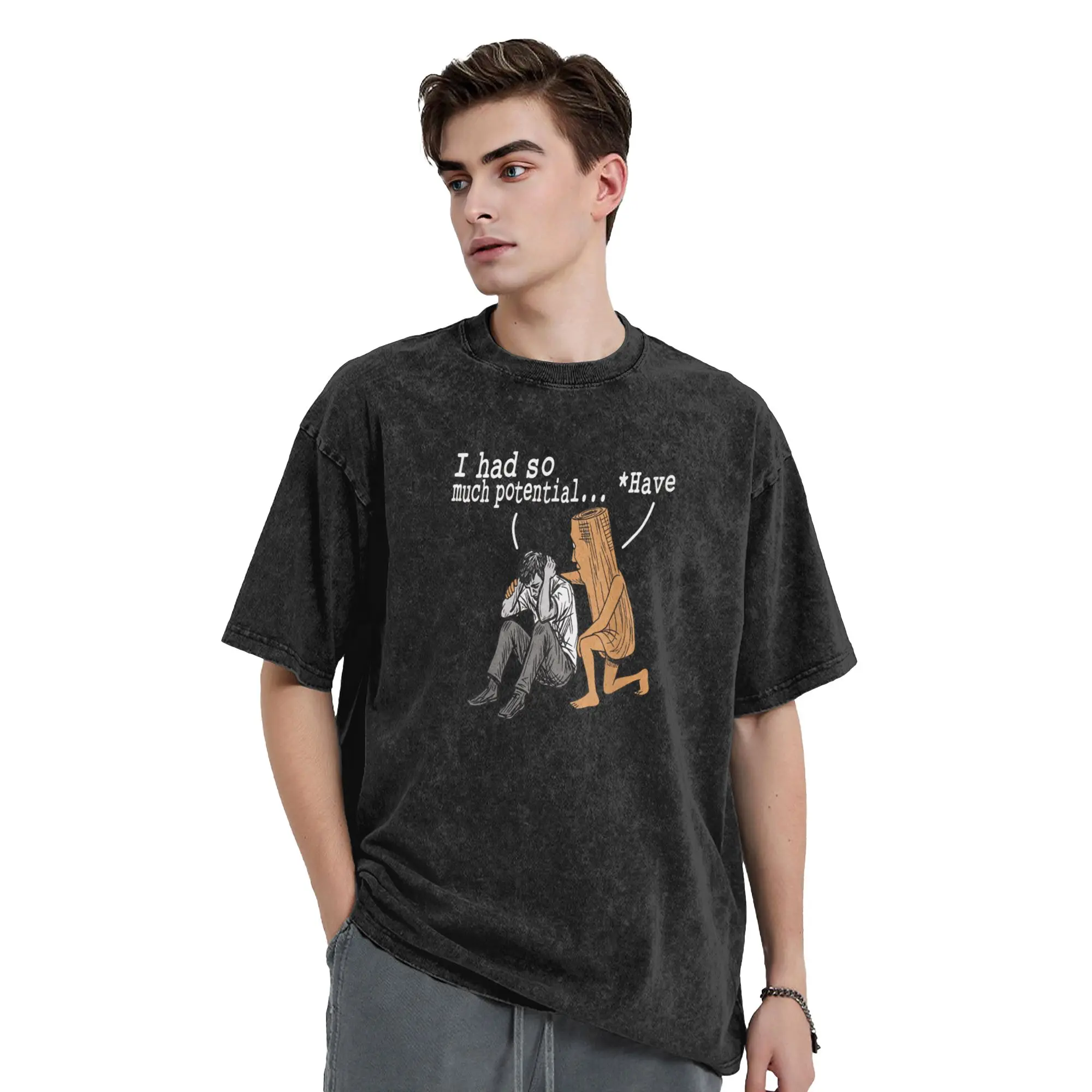 Vintage Washed T-Shirt I Had So Much Potential Funny Triple T Sahur Bruh Meme Cotton T-Shirts   Print Clothing