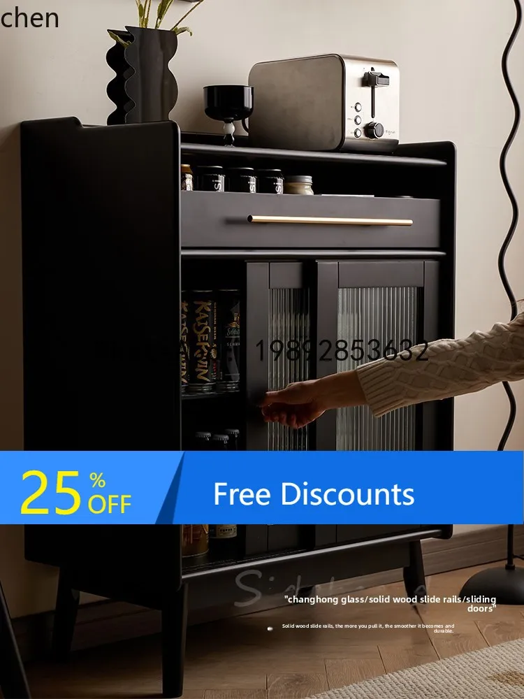 

all solid wood dining side cabinet living room tea and wine cabinet sliding door storage cabinet narrow