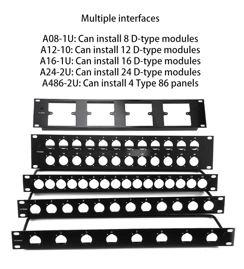 

8 12 16 24 Channels 1U 2U Patch Panel Blank Cabinet Blind Plate 86 Panel Fits D Type XLR RJ45 Network Speaker Socket Connector