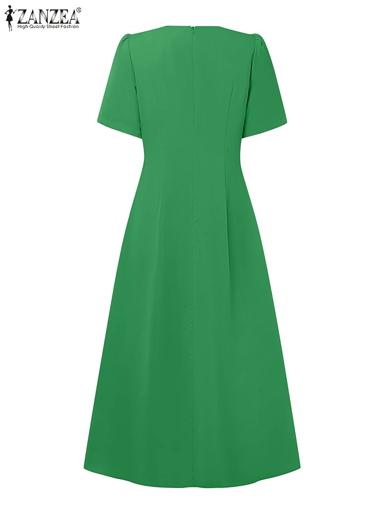 ZANZEA Elegante Damen-Partykleider 20225, modische Stoffblume, kurze Ärmel, O-Ausschnitt, A-Linie, Midi-Roben, Sommer, taillierte Taille, Kleid