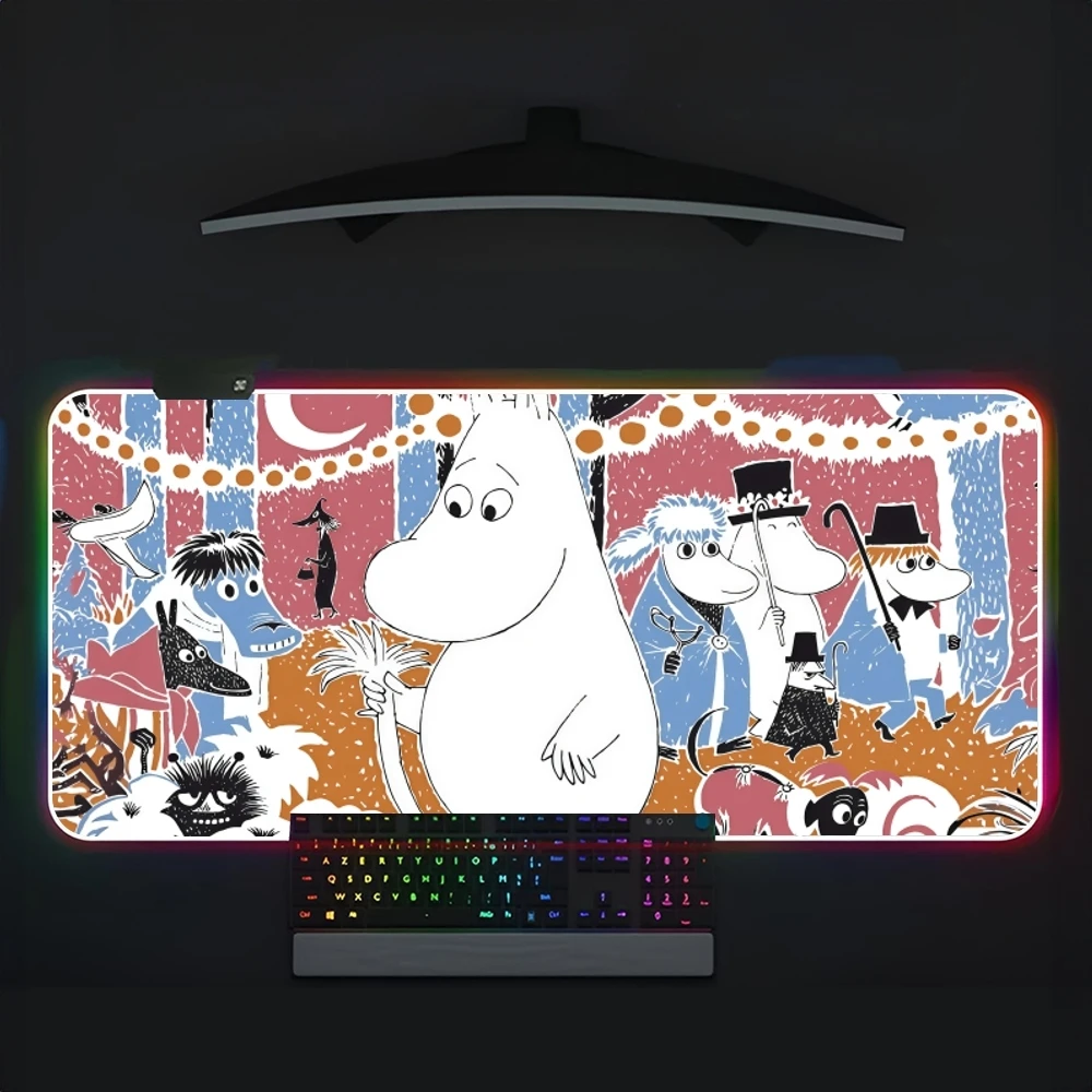 Cartoon M-MooMins-s-ES Mouse Pad RGB Large Gaming Computer Keyboard LED Mousepad Office Desks And Laptop Accessories Non Slip HD