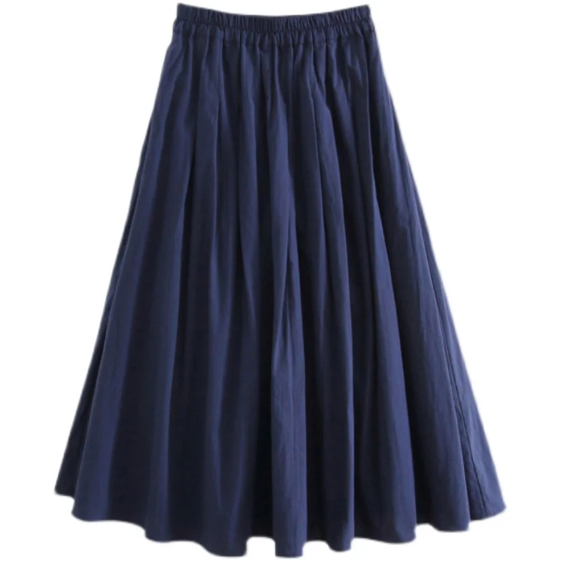 

Summer 2024 New Pure Cotton Soft Long Skirt A-Line Pleated Women's Midi Skirt k Blue l Waist Floral Patterned Skirt