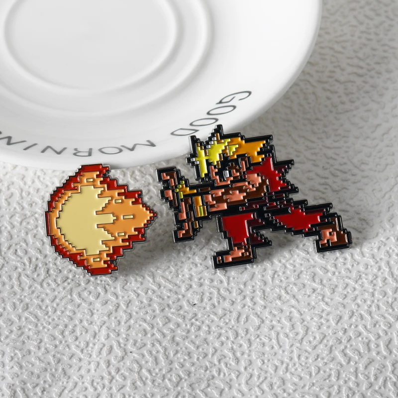 1 Set Classic Retro Fighting Game Enamel Pin Cool Pixel Brooches on Clothes Lapel Pins for Backpack Badges Set Accessories