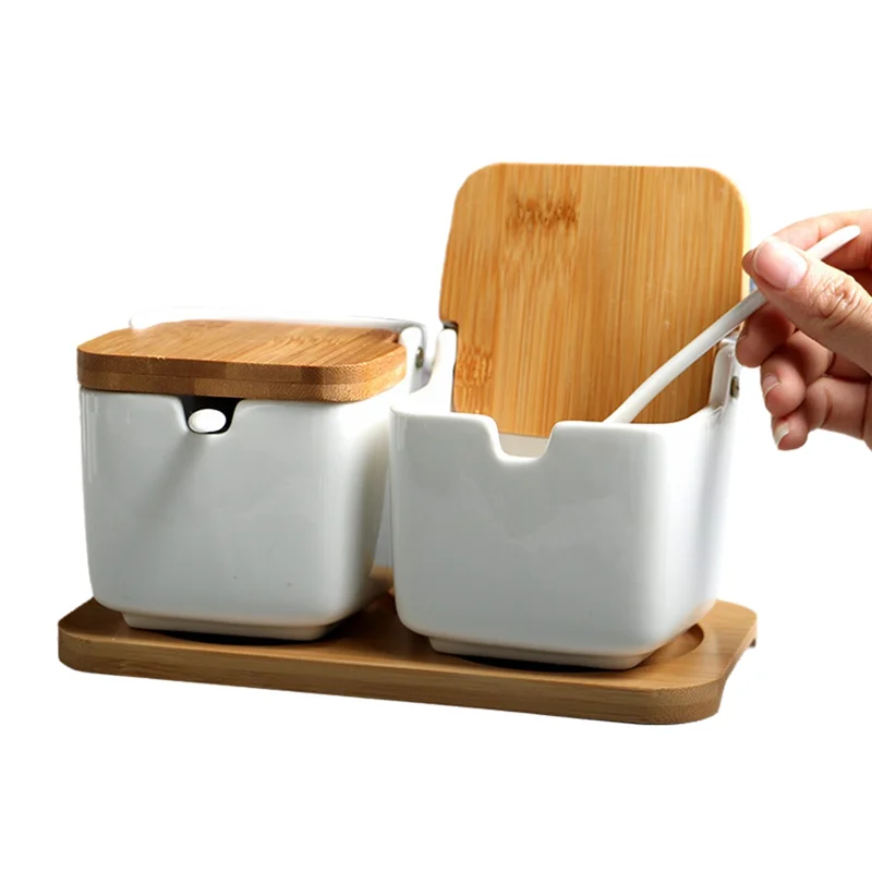 

Elegant Square Spice Jar With Flip Lid And Tray For Home And Kitchen Use