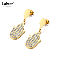 Lokaer 316L Stainless Steel Fatima Hand Stud Earrings for Women PVD Gold Plated Hypoallergenic Party Rhinestone Jewelry E23240