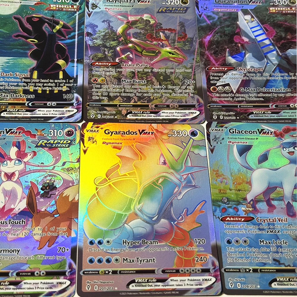 PKM Evolving Skies (EVS) V MAX Series Foil Proxy Game Cards PTCG Duraludon/Glaceon/Gyarados/Rayquaza/Sylveon/Umbreon Vmax  Cards