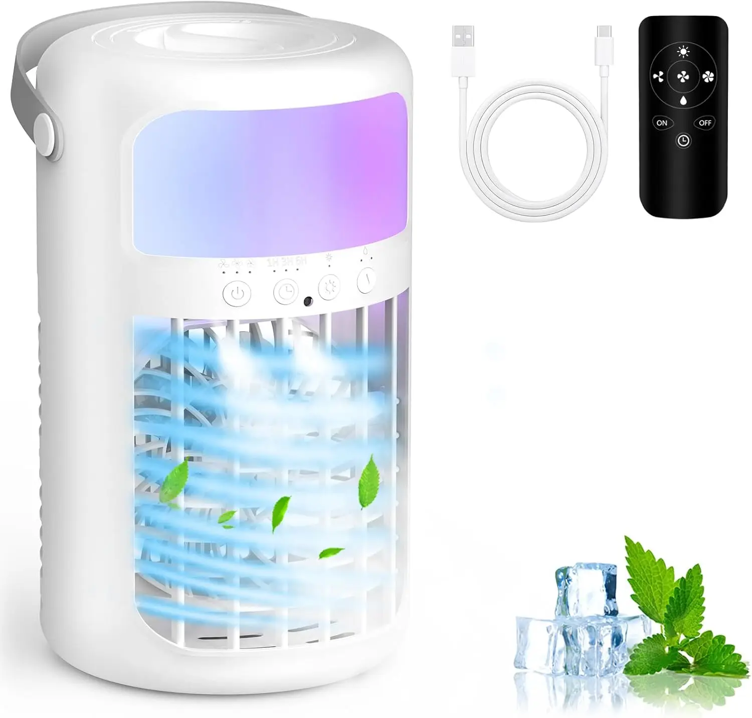 

Portable Air Conditioner 2026 Upgraded 4-in-1 Ice Fan, 3 Speed Settings, 1.5L Water Tank, Dual Cool Mist, Ultra-Quiet Desktop AC Fan with Remote and 2-8 Hour Timer for Bedroom, Office, Home