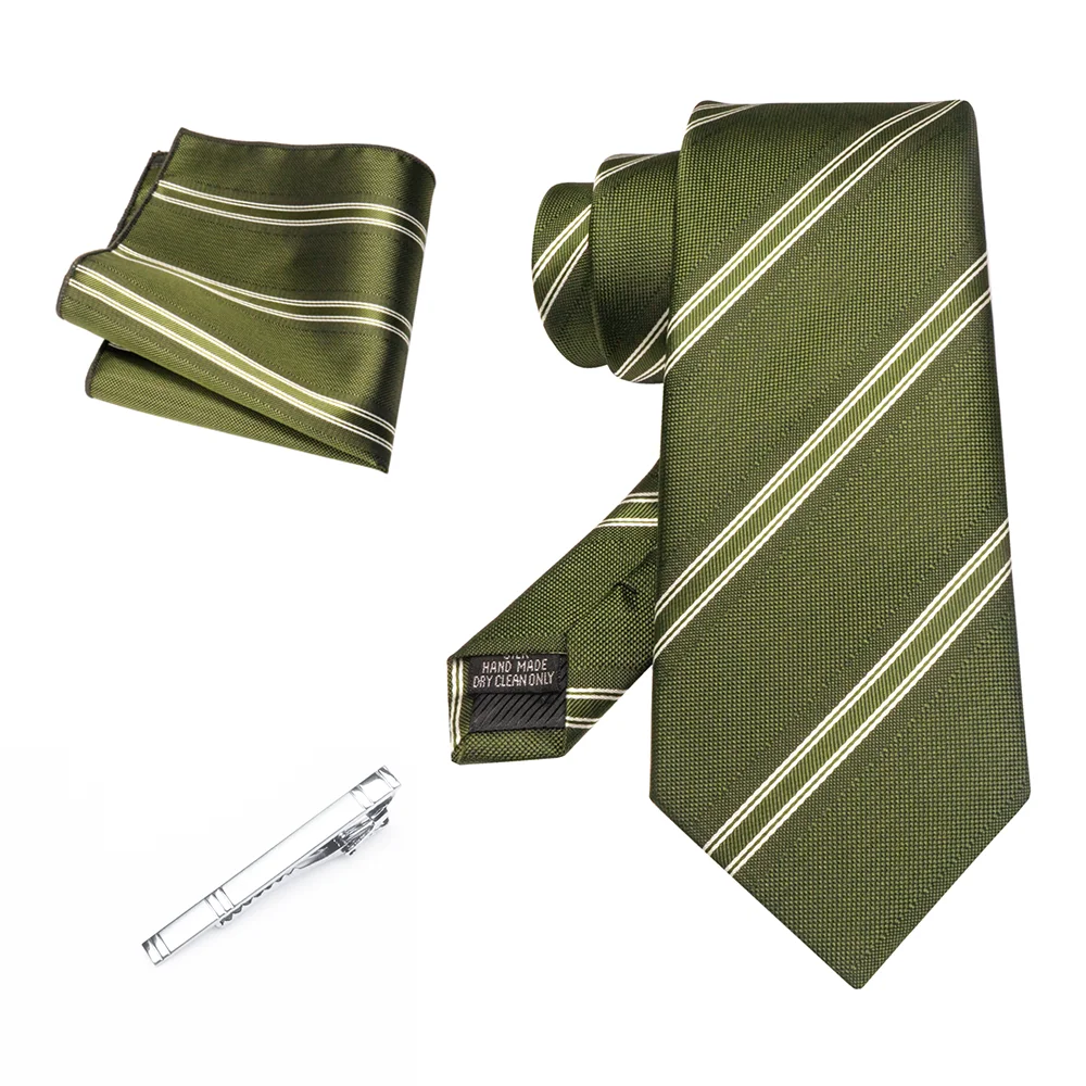 Herren Marineblau Krawatte Rot-Grün Gestreiftes Krawattenset Glänzender Clip Hochwertiges Einstecktuch für Business-Anzüge Anlässe Hochzeit Party – Detail 29