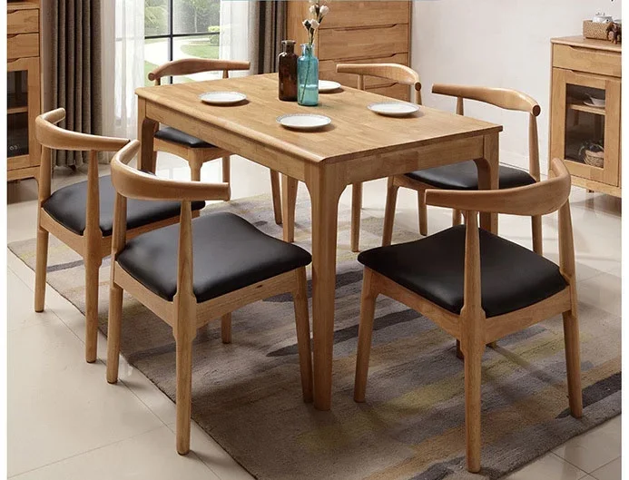 Furniture Nordic solid wood combination small household log rectangular Japanese dining table and chair household